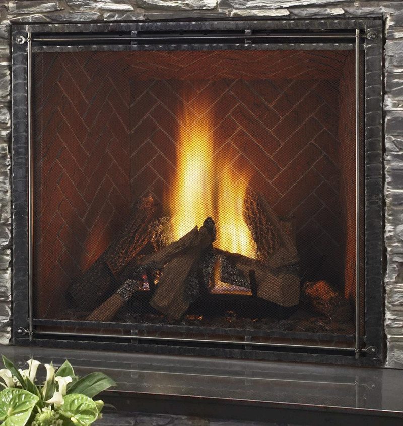 Q2 Gas Fireplace with Modern Surround, Brick Liner, and a High Definition  Log Se - Traditional - Living Room - Vancouver - by Okanagan Home Center