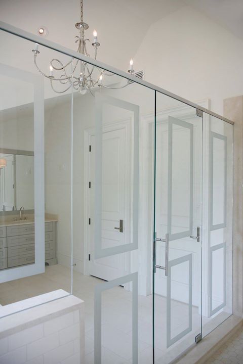 Glass shower door etched frame