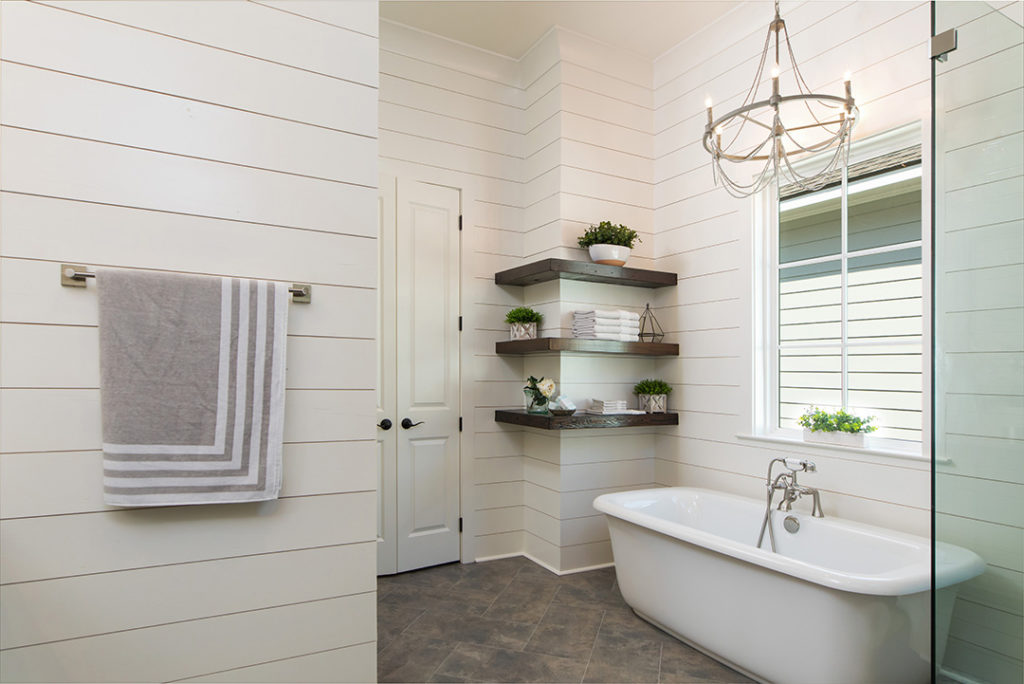 Bathroom open floating shelves